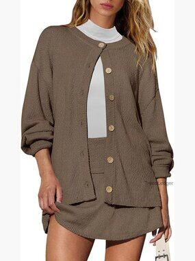 2 Piece Sweater Skirt Set Cardigan Skort Lounge Outfit
